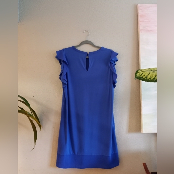 Micheal Kors Ruffle Flutter Sleeve Nautical Blue w Sheer Darker Cobalt Contrast - Picture 7 of 8